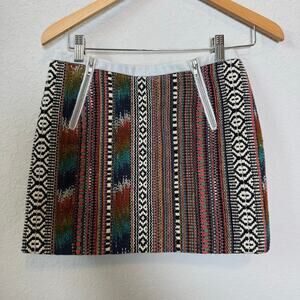 Maje Aztec‎ Pattern Cotton Skirt with Leather Trim Size 36 US Size Small